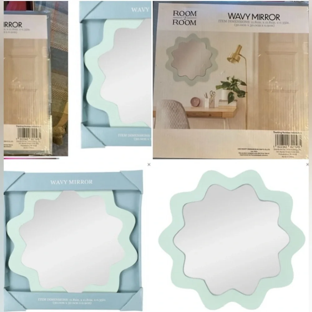 Wavy Mirror - Mint Green Wavy Scallop Round Wall Mirror 12in NEW